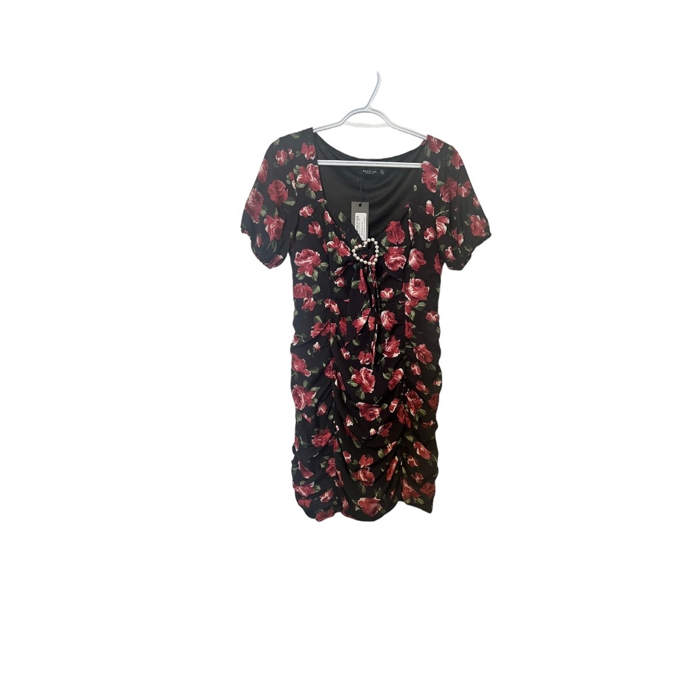Nasty Gal Large Floral Pearl buckle Valentine’s day mini dress sz 6 NWT